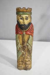 Antique 13 Hand-Carved Wooden King Figure  Folk Art Chess Piece Or Religious Icon