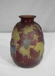 Antique  Style Art Nouveau Gall 'Clematis Souffl Vase'  6.5' Cameo Glass ( Reproduction)