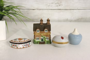 Lot Of 4 Miniature Porcelain & Ceramic Trinket Boxes And Vase  Limoges France & English Pieces