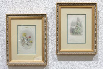 Grandville (Belgian)  Les Fleurs Animes  Dahlia & Jasmin  Hand-Colored Engravings, Framed, 15.5' X 12'