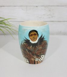 RARE Sascha Brastoff MCM Alaska Series-Eskimo Portrait Signed Pottery Vase 5.5'