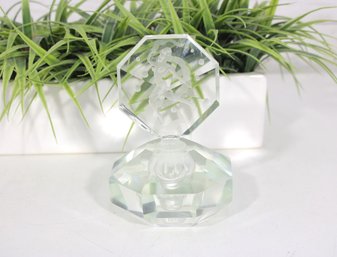 Vintage Cut Crystal Perfume Bottle W/ Etched Dancer Stopper  6 Tall