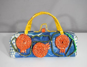Ida Rak Signed Paper Sculpture  Floral Purse Mixed Media Art Handbag  2008  9'H X 14'W