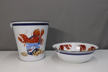 Mary Lake Thompson Design Speckled Enamelware Lobster Bucket And Lobster Bowl