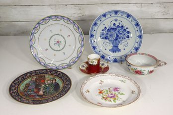 Lot Of 6 Decorative Porcelain Plates & Cup  Limoges, Delft, & Hand-Painted European China