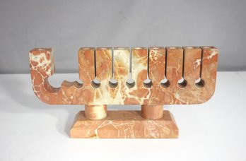 Vintage Modernist Marble Menorah  Judaica Stone Sculpture  12.5'Wide Hanukkah Candle Holder