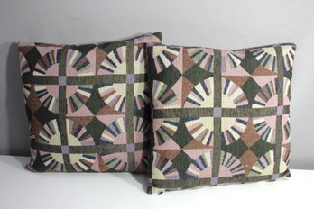 Pair Of Geometric Patterned Patchwork Throw Pillows