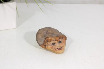 Vintage Hand-Carved Folk Art Stone Face Sculpture Miniature Carved Head 3'