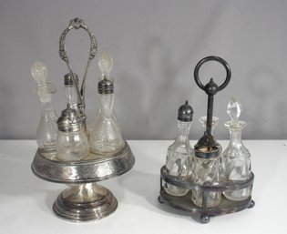 Antique Victorian Silverplate & Glass Cruet Castor Sets  11 & 14 H