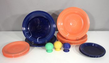 Group Lot Of Vintage Fiesta Dinnerware  Plates & Salt/Pepper Shakers