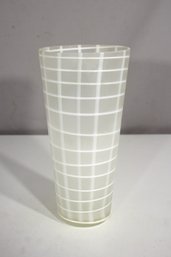 Vintage Frosted Glass Vase With Etched Grid Design  Mid-Century Modern Style  10.5 Tall