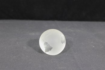 Vintage Frosted Glass Globe Paperweight Etched World Map Design 2.5'