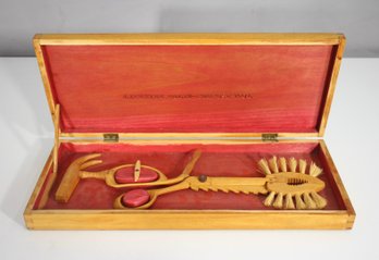 Vintage Wooden Liskier Multi-Purpose Tool  Folk Art Tool Sculpture In Box  Yankee Ingenuity