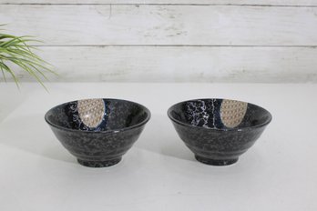 Set Of 2 Shikino Utsuwa Japanese Bowls  Black Glaze  2.5' X 5' Round