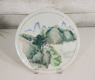 Antique Chinese Hand-Painted Porcelain Landscape Plate   9.5' Round