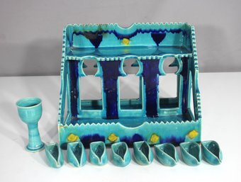 Signed Didir Lovadsley Jeu Salem Ceramic Seder Set  Handcrafted Judaica Pottery  10-Piece Set