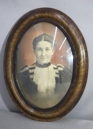 Vintage Charcoal Portrait Of A Young Woman In Bubble Glass Frame