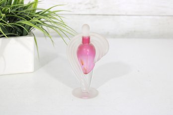 Signed & Dated Art Glass Single Swirl Perfume Bottle  Pink & Frosted Design