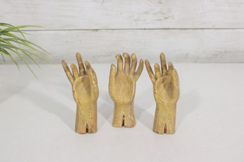 Lot Of 3 Vintage Gold Tone Hand Sculptures Jewelry Display Ring Holder 4.5'