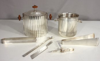 Vintage Christofle Silverplate & Casetti Barware Set  Ice Buckets, Tongs, Corkscrew