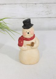 Vintage Signed James Haddon Carved Wood Snowman Folk Art Figurine 6'