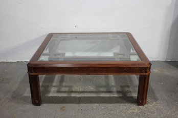 Vintage, Antique Glass Top, Chippendale Style Coffee Table