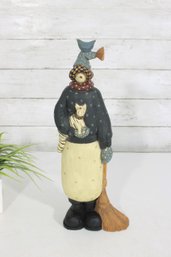 Williraye Studio Winter Figure W/ Cat & Broom 14 Folk Art Christmas Decor