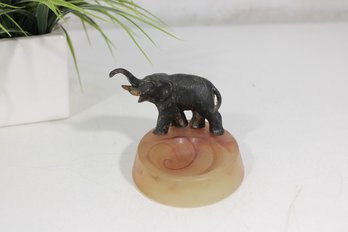 Vintage Elephant Figurine On Agate Style Stone Base Sculpture 3' X 5'