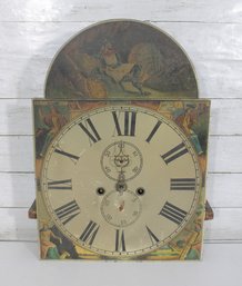 Antique Painted Clock Dial With Crest & Movement  Allegorical Figures, 20' X 14' X 5.5'-Untested