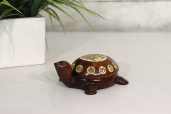 Vintage Chinese Wood & Bone Turtle Compass Box  1.5' H