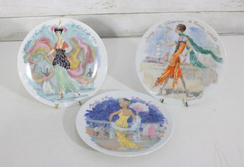 Set Of 3 Vintage Limoges Fashion Illustration Display Plates  8.5' French Porcelain