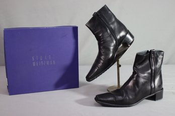 Stuart Weitzman Sz 10M Womens Brown Calfskin Leather Ankle Boots Square Toe