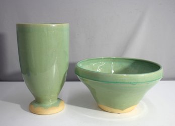 'Matching Ceramic Vase And Bowl Set: Vase 14' H, Bowl 7.5' H X 13.5' Round'