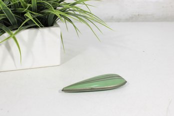 1930s Art Deco Elgin American Teardrop Compact Green Enamel Chrome Makeup Mirror