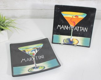 Mary Naylor Manhattan & Martini Hand Painted Decorative Wall Plates 9.5' X9.5'