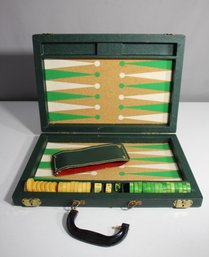 Vintage Green Backgammon Set With Yellow And Green Chips