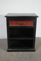Black End Table With Decorative Painted Drawer