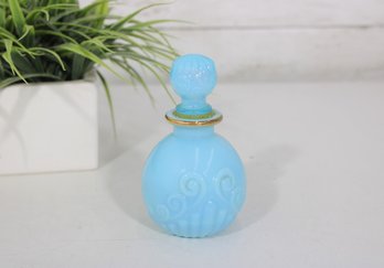 Vintage 1970s Avon Eggshell Blue Perfume Bottle  Embossed Swirl Design