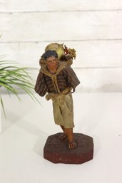 Vintage Handcrafted Figurine  Farmer Carrying Basket Sculpture  7.5 Tall-( Missing Arms )