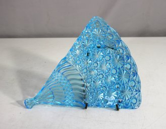 Antique Blue Pressed Glass Fan Vase  10 X 7.5  Minor Chip