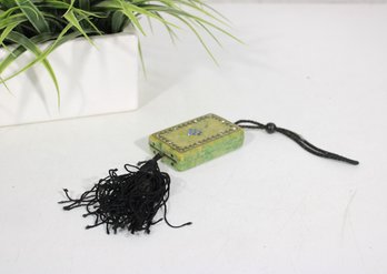 Vintage Art Deco Celluloid Compact Tassel Wristlet Green Vanity Makeup Case