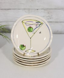 6 Julia Junkin Studio Martini Cocktail Theme Plates 6.5' Fun & Lovely EUC