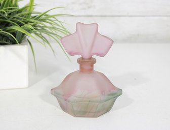 Vintage Pink Frosted Glass Perfume Bottle  Art Deco Style  1930s Era
