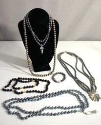 Group Lot Of Vintage Black Beads Necklaces