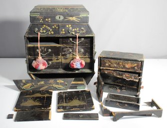 Antique Japanese Lacquered Jewelry Box Collection - Needs Restoration