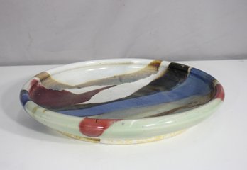 Large Signed Studio Pottery Platter  Abstract Glazed Ceramic  15.5' Round  11/77