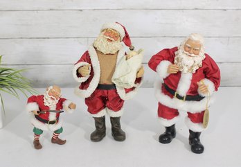 Vintage Santa Claus Figurines Lot (3) Fabric & Resin Christmas Decor W/ Tag