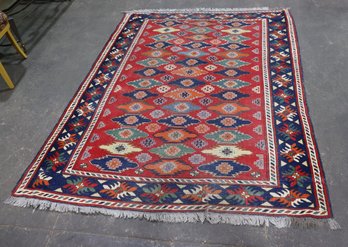Colorful Tribal Area Rug  Geometric Pattern  7' 4' X 5' 9'
