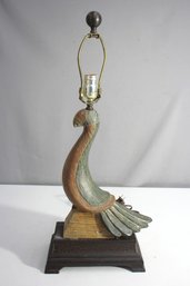Rustic Hand-Carved Wooden Bird Lamp With Antique Finish