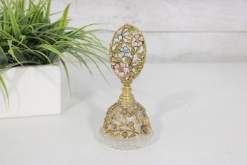 Vintage 1960s Matson Gold Tone Perfume Bottle W/ Enameled Floral Stopper